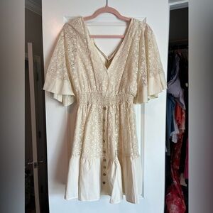 Cream Lace Button-Down Dress